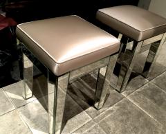 Serge Roche Serge Roche Pair of Mirrored Stools Newly Covered in Pale Pink Silk - 648853