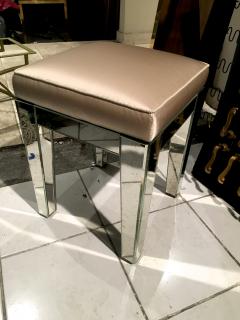 Serge Roche Serge Roche Pair of Mirrored Stools Newly Covered in Pale Pink Silk - 648856