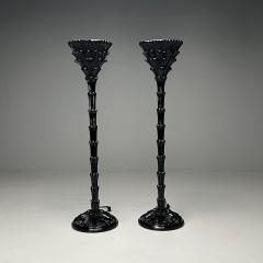 Serge Roche Serge Roche Style Mid Century Modern Palm Leaf Floor Lamps Black Lacquer - 3709788