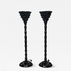 Serge Roche Serge Roche Style Mid Century Modern Palm Leaf Floor Lamps Black Lacquer - 3710808