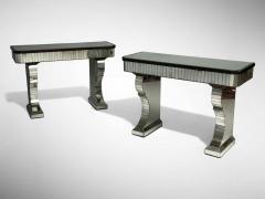 Serge Roche Style Distressed Glass Painted Wood Mirrored Console Tables - 4323856