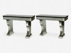 Serge Roche Style Distressed Glass Painted Wood Mirrored Console Tables - 4323857