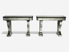 Serge Roche Style Distressed Glass Painted Wood Mirrored Console Tables - 4323858