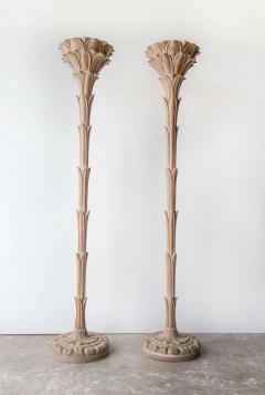 Serge Roche Torchiere Floor Lamps after Serge Roche Hand Carved Limed Oak Palm Trees 1940s - 2414152