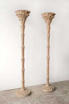 Serge Roche Torchiere Floor Lamps after Serge Roche Hand Carved Limed Oak Palm Trees 1940s - 2414153