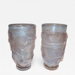 Sergio Costantini 1990s Costantini Italian Pair of Silver Gray Pink Murano Alexandrite Glass Vases - 743514