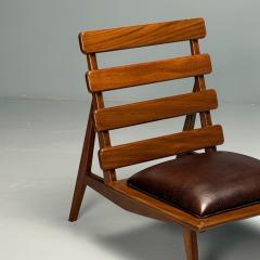 Sergio Rodrigues Brazilian Mid Century Modern Sculptural Lounge Chairs Mahogany Leather - 3855322