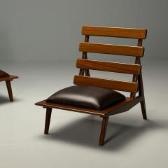 Sergio Rodrigues Brazilian Mid Century Modern Sculptural Lounge Chairs Mahogany Leather - 3855324