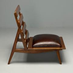 Sergio Rodrigues Brazilian Mid Century Modern Sculptural Lounge Chairs Mahogany Leather - 3855326