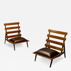 Sergio Rodrigues Brazilian Mid Century Modern Sculptural Lounge Chairs Mahogany Leather - 3855808