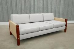 Sergio Rodrigues Brazilian Modern Sofa in Beige Leather Grey Fabric by Sergio Rodrigues Brazil - 3186895