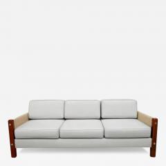 Sergio Rodrigues Brazilian Modern Sofa in Beige Leather Grey Fabric by Sergio Rodrigues Brazil - 3194919