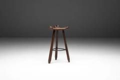 Sergio Rodrigues Brutalist Tripod Bar Stools in Spanish Oak Spain 1970s - 3662167