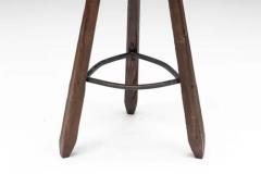 Sergio Rodrigues Brutalist Tripod Bar Stools in Spanish Oak Spain 1970s - 3662274