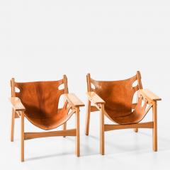 Sergio Rodrigues Pair of Sergio Rodrigues Oak Leather Easy Chairs by OCA 1970s - 4615581