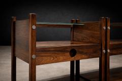 Sergio Rodrigues Pair of Sergio Rodrigues Yara Jacarand Side Tables with Glass Shelf - 4525022