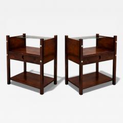 Sergio Rodrigues Pair of Sergio Rodrigues Yara Jacarand Side Tables with Glass Shelf - 4538860