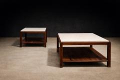 Sergio Rodrigues Sergio Rodrigues Pair of Brazilian Rosewood White Marble Side Tables 1960s - 4659580