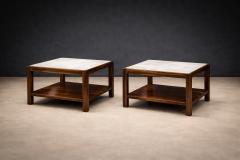 Sergio Rodrigues Sergio Rodrigues Pair of Brazilian Rosewood White Marble Side Tables 1960s - 4659581