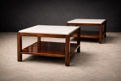 Sergio Rodrigues Sergio Rodrigues Pair of Brazilian Rosewood White Marble Side Tables 1960s - 4659586