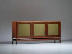 Sergio Rodrigues Three door Sideboard in different sorts of Wood and Felt Italy 1960s - 3927816