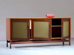 Sergio Rodrigues Three door Sideboard in different sorts of Wood and Felt Italy 1960s - 3927819