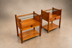 Sergio Rodrigues Yara Side Tables in Freij Wood with Drawers and Glass Tops Lot 895A - 4797611