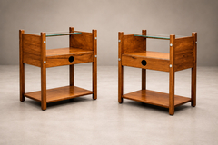Sergio Rodrigues Yara Side Tables in Freij Wood with Drawers and Glass Tops Lot 895A - 4797613