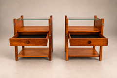 Sergio Rodrigues Yara Side Tables in Freij Wood with Drawers and Glass Tops Lot 895A - 4797617