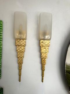 Sergio Terzani Pair of Gold Leaf Murano Glass and Gilt Wood Sconces by Terzani Italy 1990s - 3995155