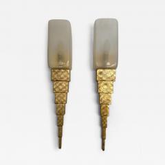 Sergio Terzani Pair of Gold Leaf Murano Glass and Gilt Wood Sconces by Terzani Italy 1990s - 4000553