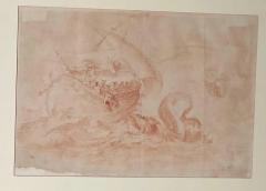 Serpent Galleon Red Chalk on Paper in GiltWood Frame - 2902954