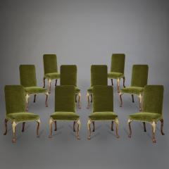 Set 10 Walnut Partially Gilt Dining Chairs on Cabriole Legs in George II taste - 3818775