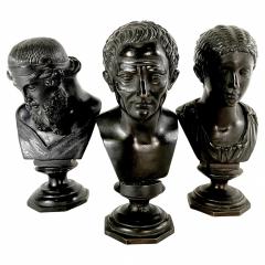 Set 3 Italian Neoclassic Style Patinated Bronze Reductions of Busts of Emperors - 4409304