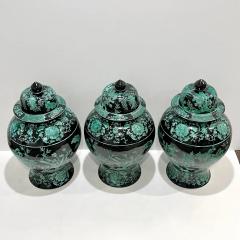 Set 3 Mid 20th Century Chinese Export Black Green Tall Baluster Jars with Cover - 3974901