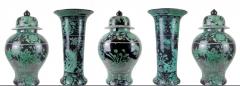 Set 3 Mid 20th Century Chinese Export Black Green Tall Baluster Jars with Cover - 3974905