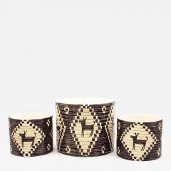 Set 3 Vintage Cache Pots Inspired by Indian Design circa 1970 - 3021326