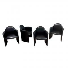 Set 4 Black Leather Italian Chairs Italy 1980 - 3529354