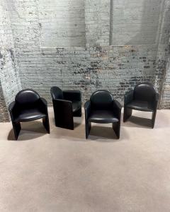 Set 4 Black Leather Italian Chairs Italy 1980 - 3529355