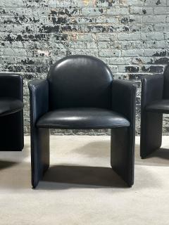 Set 4 Black Leather Italian Chairs Italy 1980 - 3529357