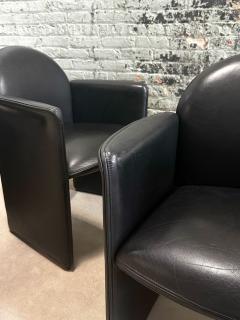 Set 4 Black Leather Italian Chairs Italy 1980 - 3529358