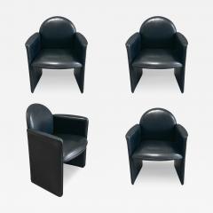 Set 4 Black Leather Italian Chairs Italy 1980 - 3531184