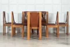 Set 8 French Roland Haeusler Elm Leather Brutalist Chairs - 3071329