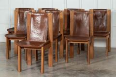 Set 8 French Roland Haeusler Elm Leather Brutalist Chairs - 3071330