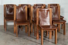 Set 8 French Roland Haeusler Elm Leather Brutalist Chairs - 3071331