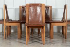 Set 8 French Roland Haeusler Elm Leather Brutalist Chairs - 3071332