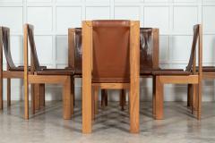 Set 8 French Roland Haeusler Elm Leather Brutalist Chairs - 3071334