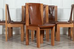 Set 8 French Roland Haeusler Elm Leather Brutalist Chairs - 3071335