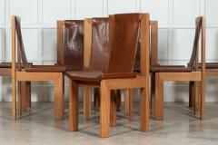 Set 8 French Roland Haeusler Elm Leather Brutalist Chairs - 3071336