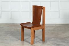 Set 8 French Roland Haeusler Elm Leather Brutalist Chairs - 3071337